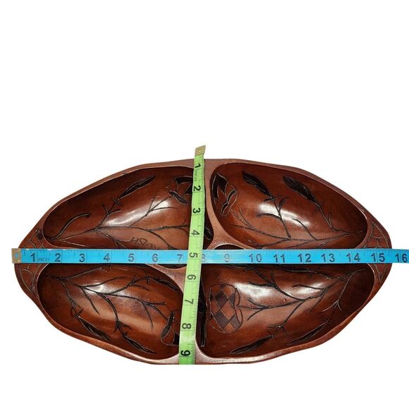 Aruba Decor Home Accents, Cherry Stained Handcrafted & Engraved Wooden Bowl XL - Picture 3 of 6